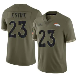 Men's Audric Estime Denver Broncos No.23 Limited 2022 Salute To Service Jersey - Olive