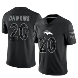 Men's Brian Dawkins Denver Broncos No.20 Limited Reflective Jersey - Black