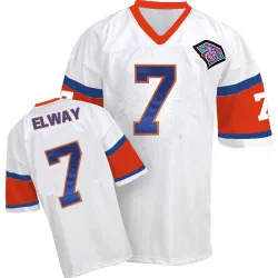 Men's John Elway Denver Broncos No.7 Authentic Mitchell And Ness With 75TH Patch Throwback Jersey - White