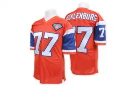 Men's Karl Mecklenburg Denver Broncos No.77 Authentic Mitchell And Ness With 75TH Patch Throwback Jersey - Orange