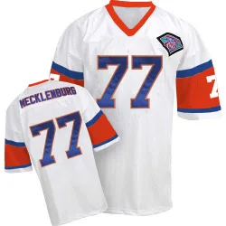 Men's Karl Mecklenburg Denver Broncos No.77 Authentic Mitchell And Ness With 75TH Patch Throwback Jersey - White