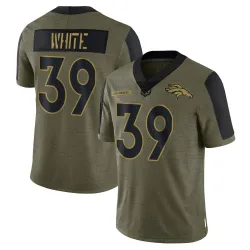Men's Kyrese White Denver Broncos No.39 Limited 2021 Salute To Service Jersey - Olive