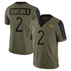 Men's Pat Surtain II Denver Broncos No.2 Limited 2021 Salute To Service Jersey - Olive