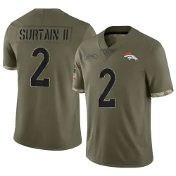 Men's Pat Surtain II Denver Broncos No.2 Limited 2022 Salute To Service Jersey - Olive