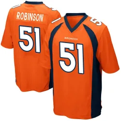 Men's Que Robinson Denver Broncos No.51 Game Team Color Jersey - Orange