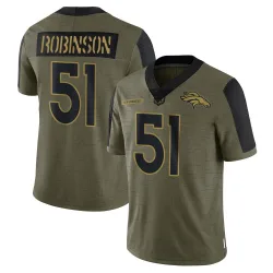 Men's Que Robinson Denver Broncos No.51 Limited 2021 Salute To Service Jersey - Olive