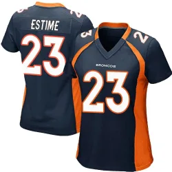 Women's Audric Estime Denver Broncos No.23 Game Alternate Jersey - Navy Blue