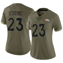 Women's Audric Estime Denver Broncos No.23 Limited 2022 Salute To Service Jersey - Olive