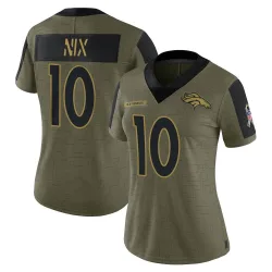 Women's Bo Nix Denver Broncos No.10 Limited 2021 Salute To Service Jersey - Olive