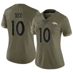 Women's Bo Nix Denver Broncos No.10 Limited 2022 Salute To Service Jersey - Olive