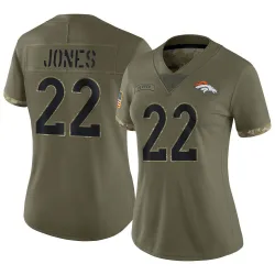 Women's Brandon Jones Denver Broncos No.22 Limited 2022 Salute To Service Jersey - Olive
