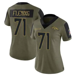 Women's Cam Fleming Denver Broncos No.71 Limited 2021 Salute To Service Jersey - Olive