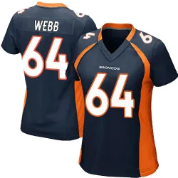 Women's Clay Webb Denver Broncos No.64 Game Alternate Jersey - Navy Blue