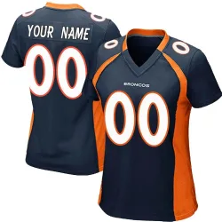 Women's Custom Denver Broncos No.00 Game Alternate Jersey - Navy Blue