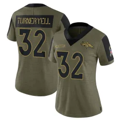 Women's Delarrin Turner-Yell Denver Broncos No.32 Limited 2021 Salute To Service Jersey - Olive