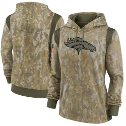 Women's Denver Broncos No. 2021 Salute to Service Therma Performance Pullover Hoodie - Olive