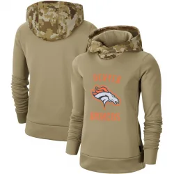 Women's Denver Broncos No. Khaki 2019 Salute to Service Therma Pullover Hoodie