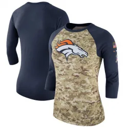 Women's Denver Broncos No. Legend Salute to Service 2017 Three-Quarter Raglan Sleeve T-Shirt - Camo/Navy