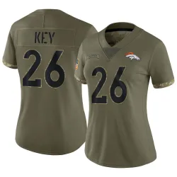 Women's Devon Key Denver Broncos No.26 Limited 2022 Salute To Service Jersey - Olive