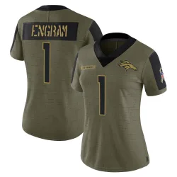 Women's Evan Engram Denver Broncos No.1 Limited 2021 Salute To Service Jersey - Olive