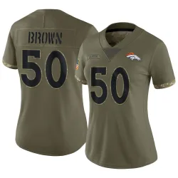 Women's JB Brown Denver Broncos No.50 Limited 2022 Salute To Service Jersey - Olive