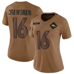 Women's Jeremy Crawshaw Denver Broncos No.16 Limited 2023 Salute To Service Jersey - Brown
