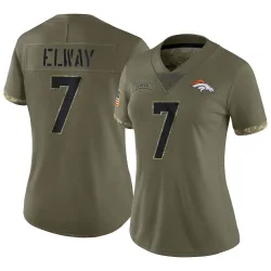 Women's John Elway Denver Broncos No.7 Limited 2022 Salute To Service Jersey - Olive