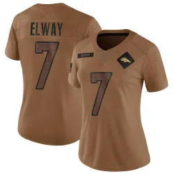 Women's John Elway Denver Broncos No.7 Limited 2023 Salute To Service Jersey - Brown