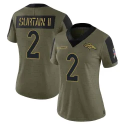 Women's Pat Surtain II Denver Broncos No.2 Limited 2021 Salute To Service Jersey - Olive