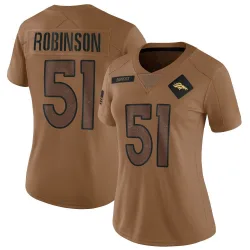 Women's Que Robinson Denver Broncos No.51 Limited 2023 Salute To Service Jersey - Brown
