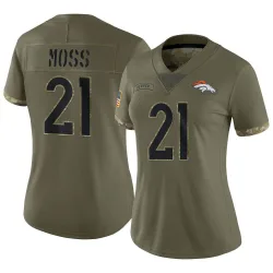 Women's Riley Moss Denver Broncos No.21 Limited 2022 Salute To Service Jersey - Olive