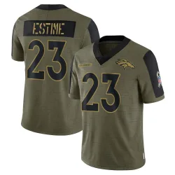 Youth Audric Estime Denver Broncos No.23 Limited 2021 Salute To Service Jersey - Olive