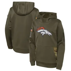 Youth Denver Broncos No. 2022 Salute to Service Performance Pullover Hoodie - Olive