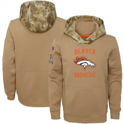 Youth Denver Broncos No. Khaki 2019 Salute to Service Therma Pullover Hoodie