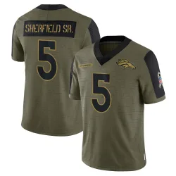 Youth Trent Sherfield Sr. Denver Broncos No.5 Limited 2021 Salute To Service Jersey - Olive